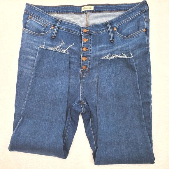 Madewell Mid-rise Skinny Jeans Women's Size 36 Blue Exposed Button Fly Raw Hem - Picture 15 of 17